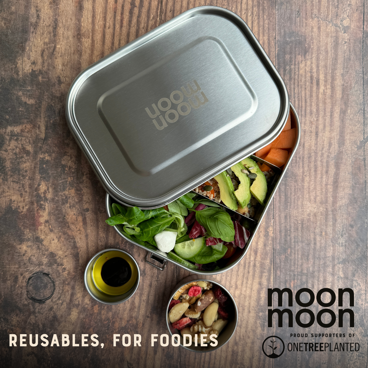 moon moon metal lunch box, stainless steel bento box, eco friendly lunch box, plastic-free lunch box for kids, lunch box for adults, steel bento