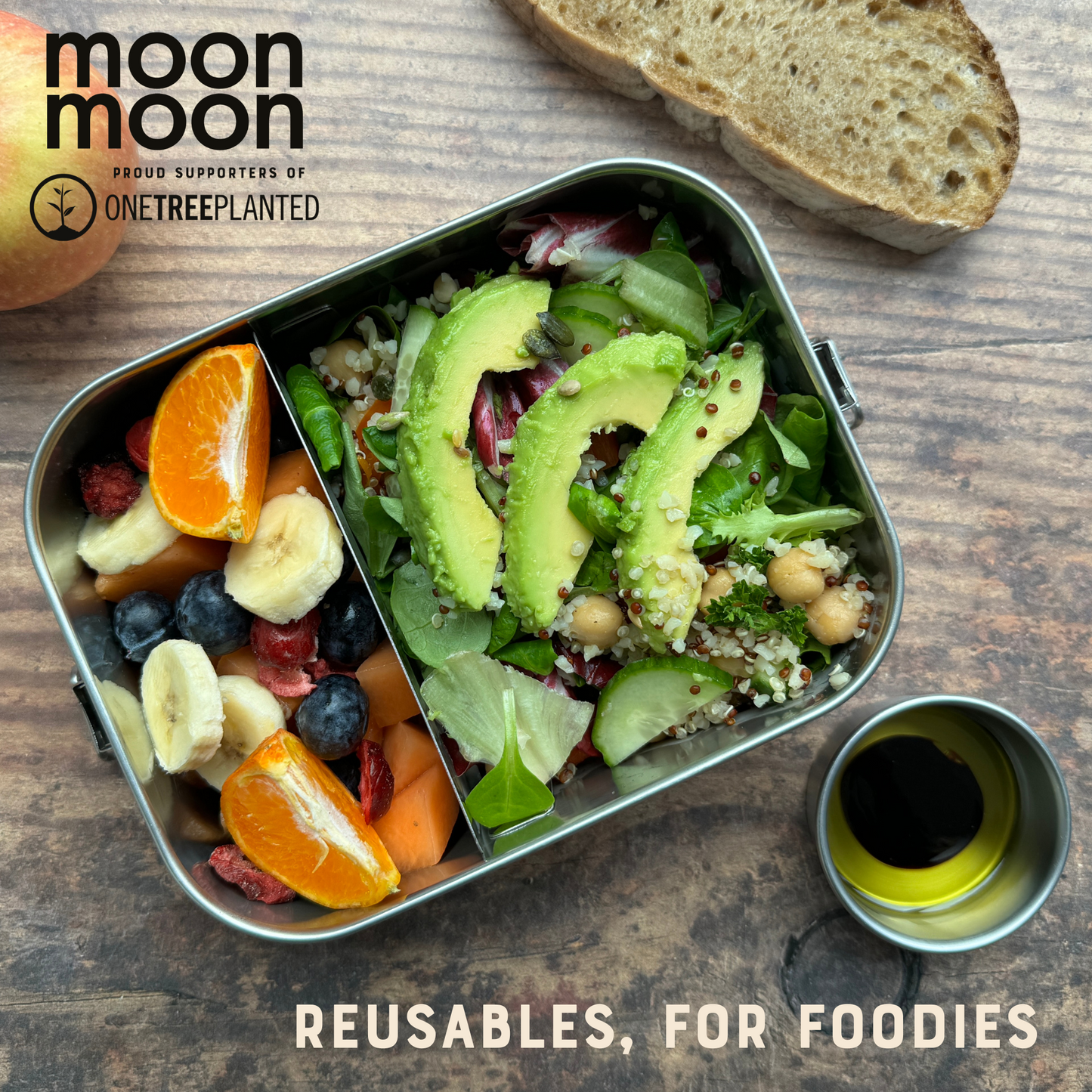 moon moon, stainless steel lunch box, stainless steel bento box, moonmoon lunch box, plastic free food storage, metal bento box, eco friendly tupperware