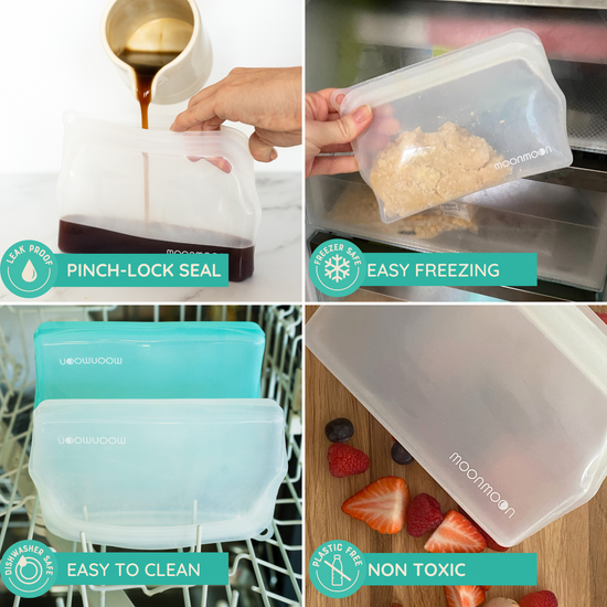 Reusable Silicone Food Bags Clear 2 Pack Moonmoon