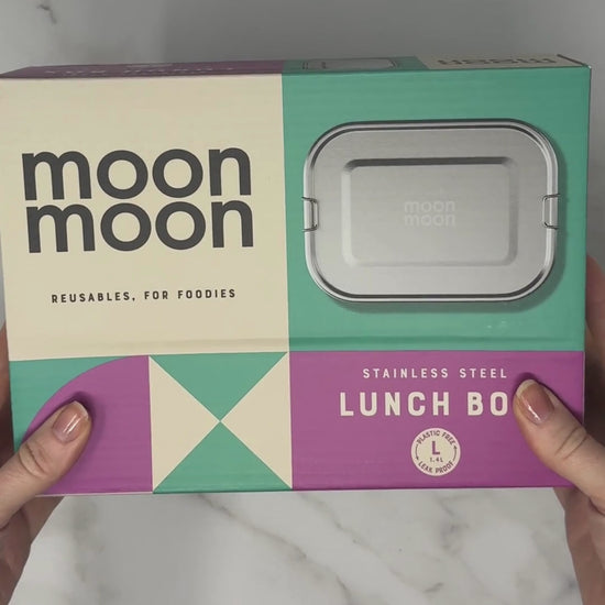 Load and play video in Gallery viewer, Stainless steel lunch box, metal lunch box, adult bento box, large sandwich tin, eco lunchbox, moonmoon
